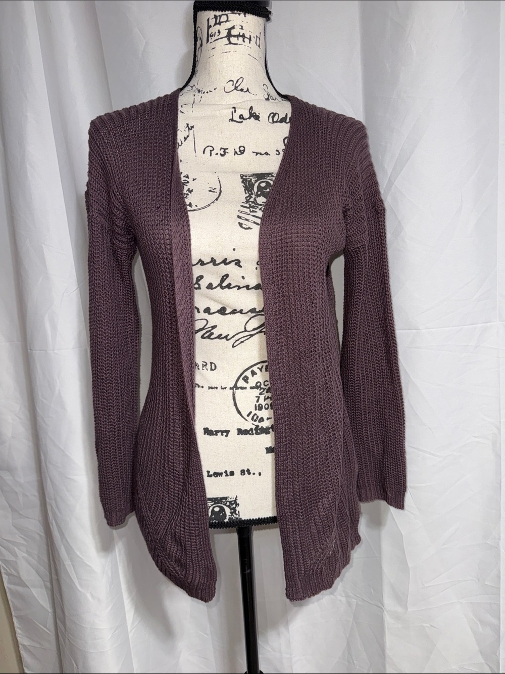 Pink Republic Open-Front Long Knit Cardigan - Plum
